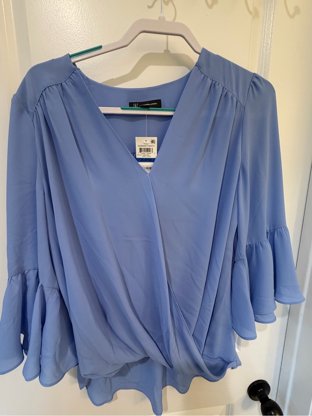 INC International Concepts Lavender Blue V-Neck Wrap Blouse